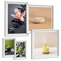 BILDER SET 5er Set - 50x50 cm & 20x30 cm & 40x60 cm Weißer Rahmen - Der Frieden der Natur mit Buddha - Weiß, Kunststoff (40/60cm) - TULUP