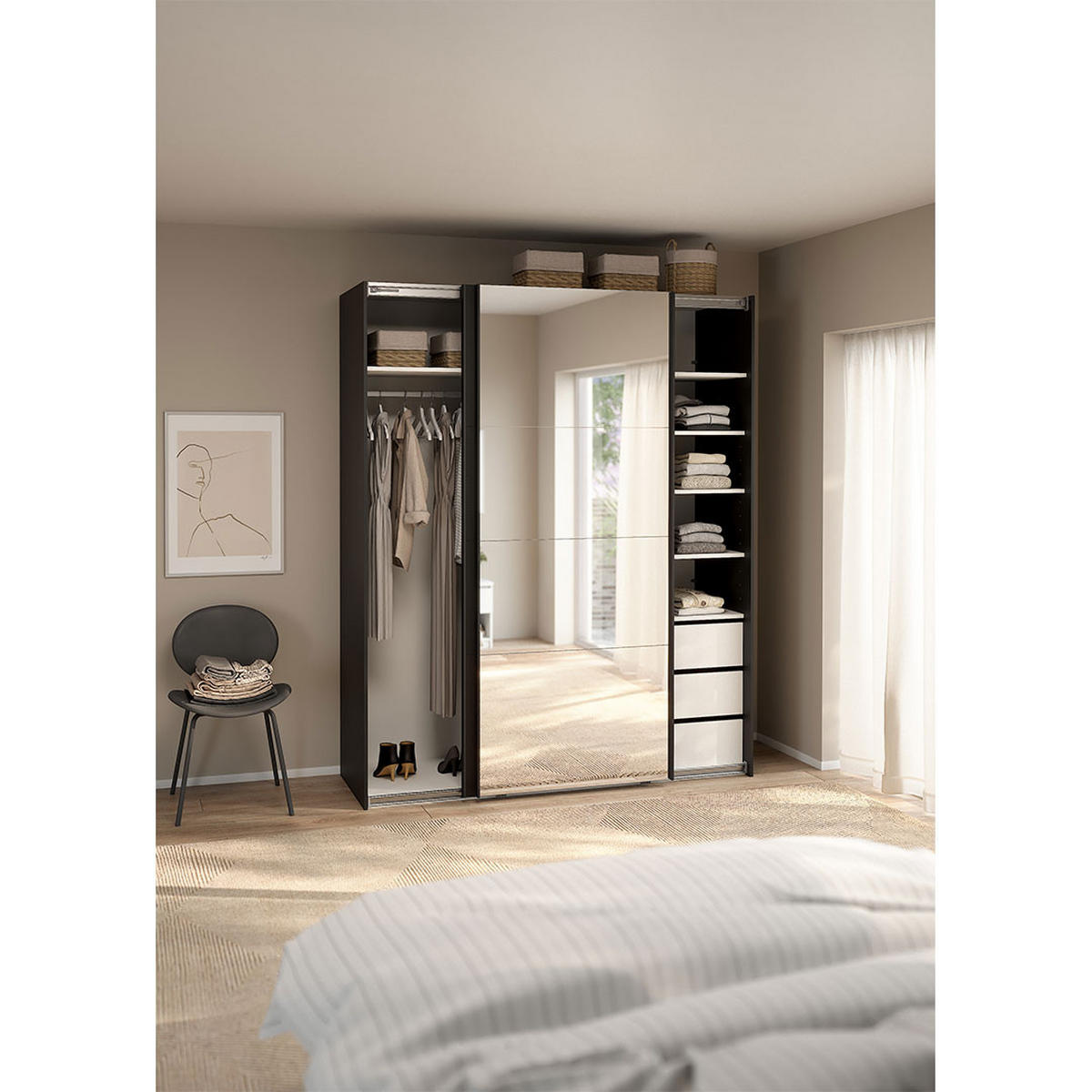 SCHIEBETÜRENSCHRANK, Catania, Schwarz, Holzwerkstoff, 179 x 67 x 221 cm - Schwarz, Holzwerkstoff (179/221/67cm) - ebuy24