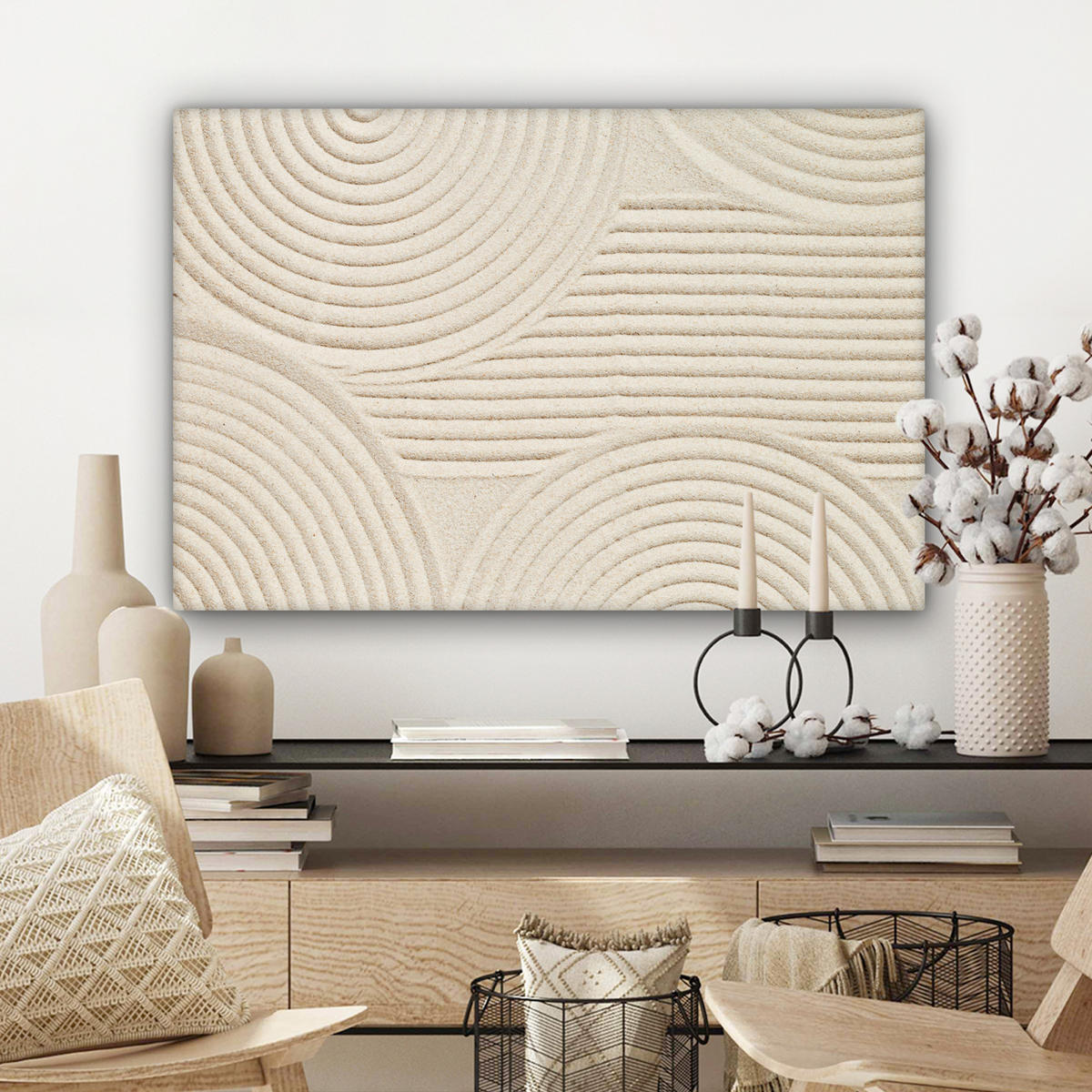 LEINWANDBILD Muster - Abstrakt - Weiß Wanddeko 90x60 cm - Beige, Textil (90/60cm) - MuchoWow