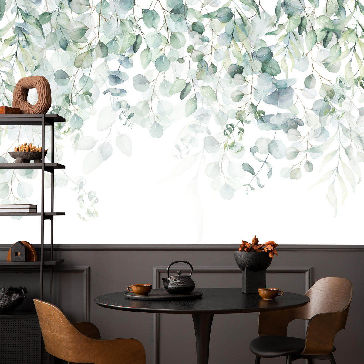 FOTOTAPETE Aquarell Eukalyptusblätter Pflanzen Natur 250x175 - Weiß/Grün, Papier (250/175cm) - Muralo
