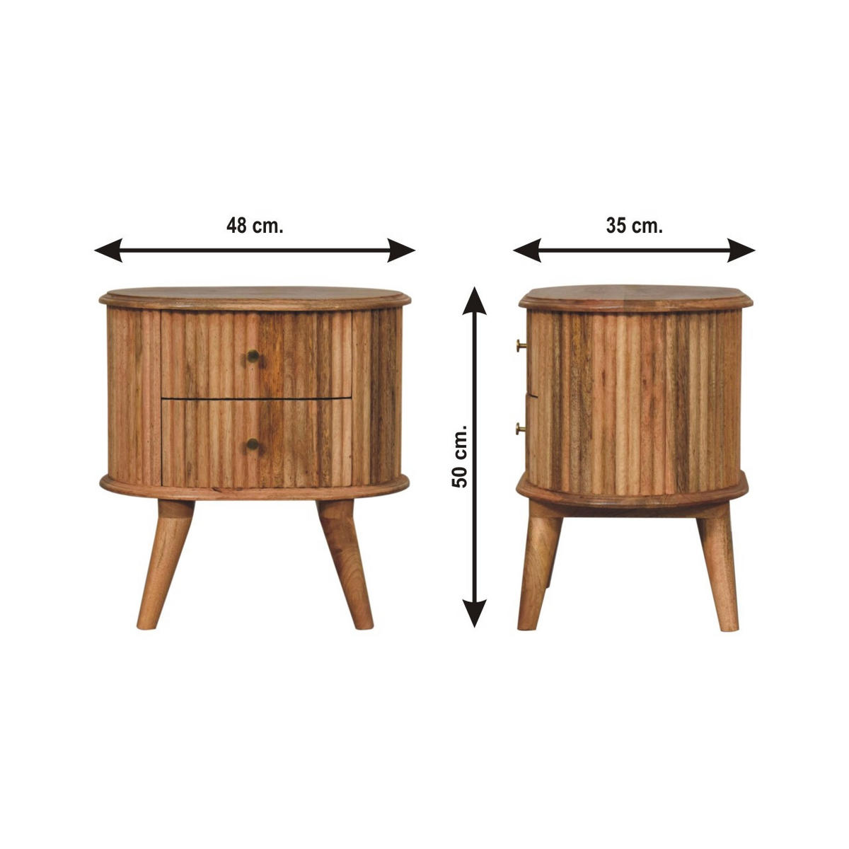 NACHTTISCH Soba mit 2 Schubladen, Nordische Beine, Beige - Beige/Messingfarben, Mangoholz/Holz (48/50/35cm) - Artisan Furniture