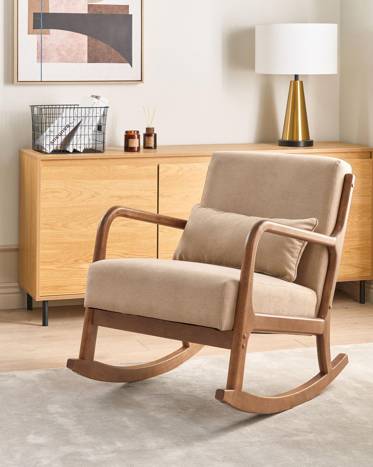 SCHAUKELSESSEL Stoff Beige Skovde - Hellbraun/Beige, Textil (66/82/79cm) - Beliani