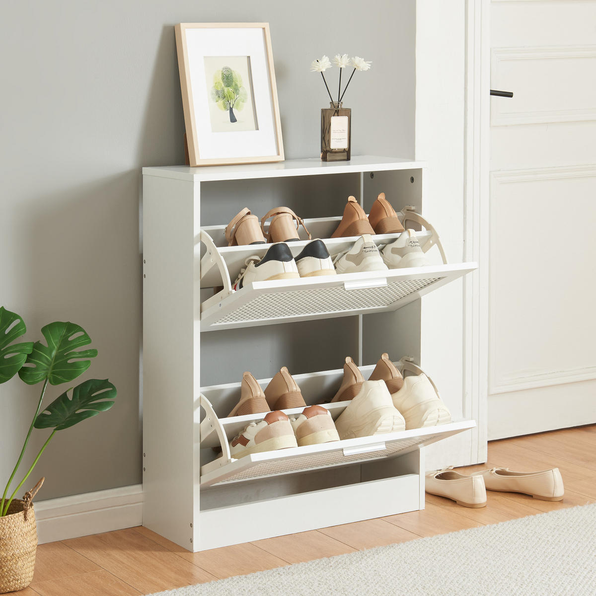 SCHUHKIPPER Vesilahti - Weiß, Holzwerkstoff/Kunststoff (60/80/23.5cm) - [en.casa]