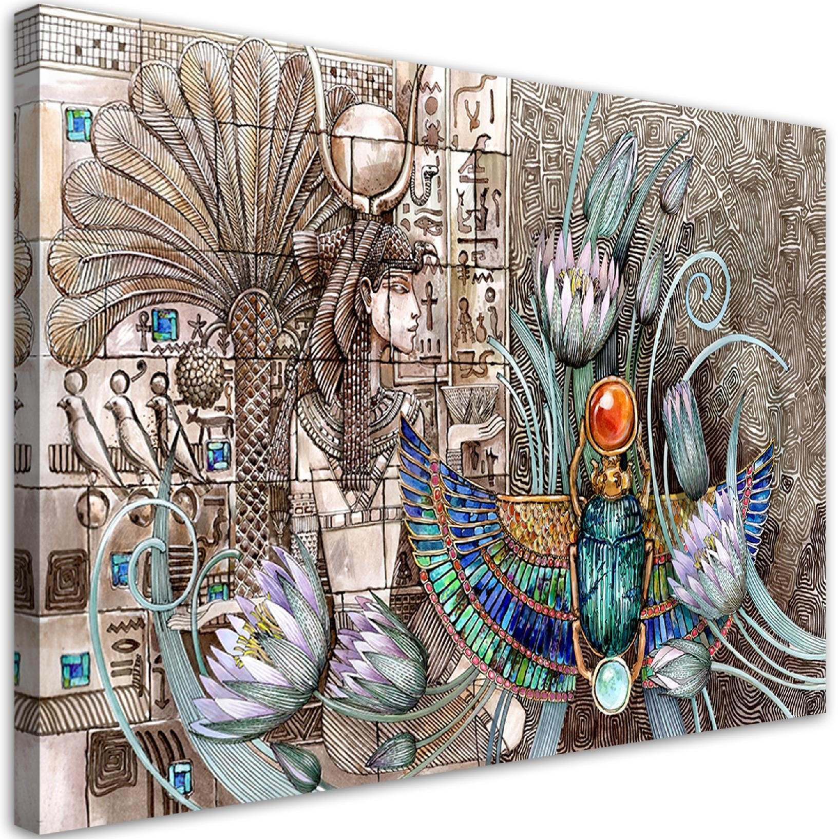 WANDBILD ägyptische hieroglyphen und skarablen - Braun, Textil (60/40cm) - Feeby