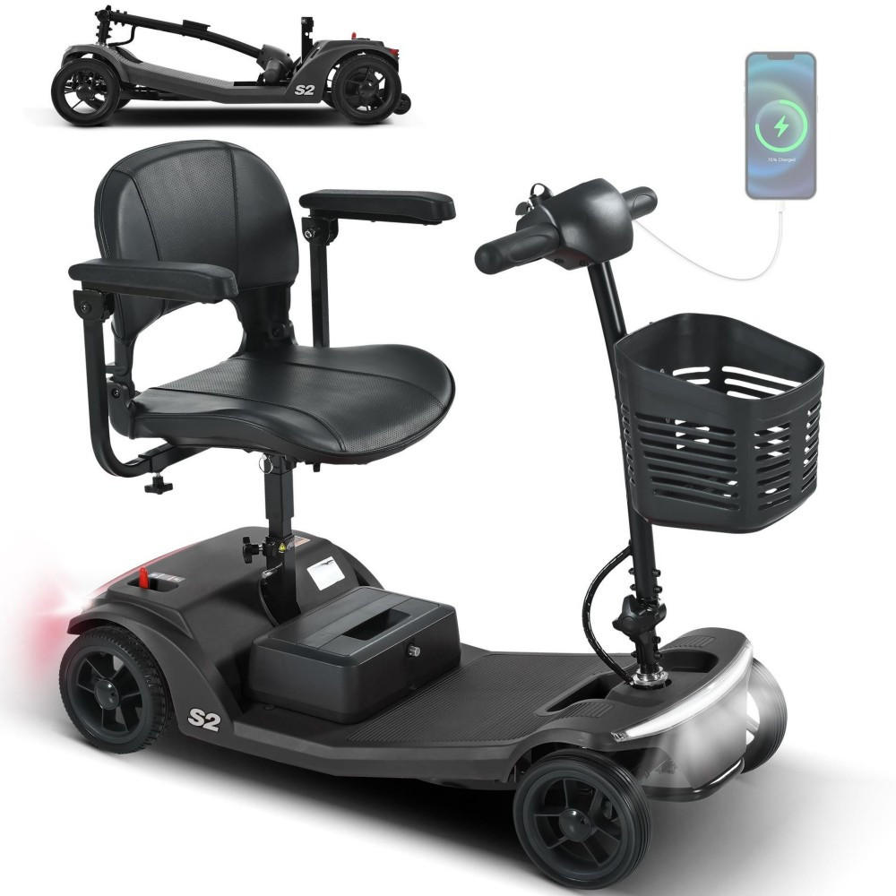 ELEKTROMOBIL faltbar Seniorenmobil,250 W,25 km,12Ah 4-Rad-Scooter,Schwarz - Schwarz, Metall (48.5/86/99cm) - LVHOM