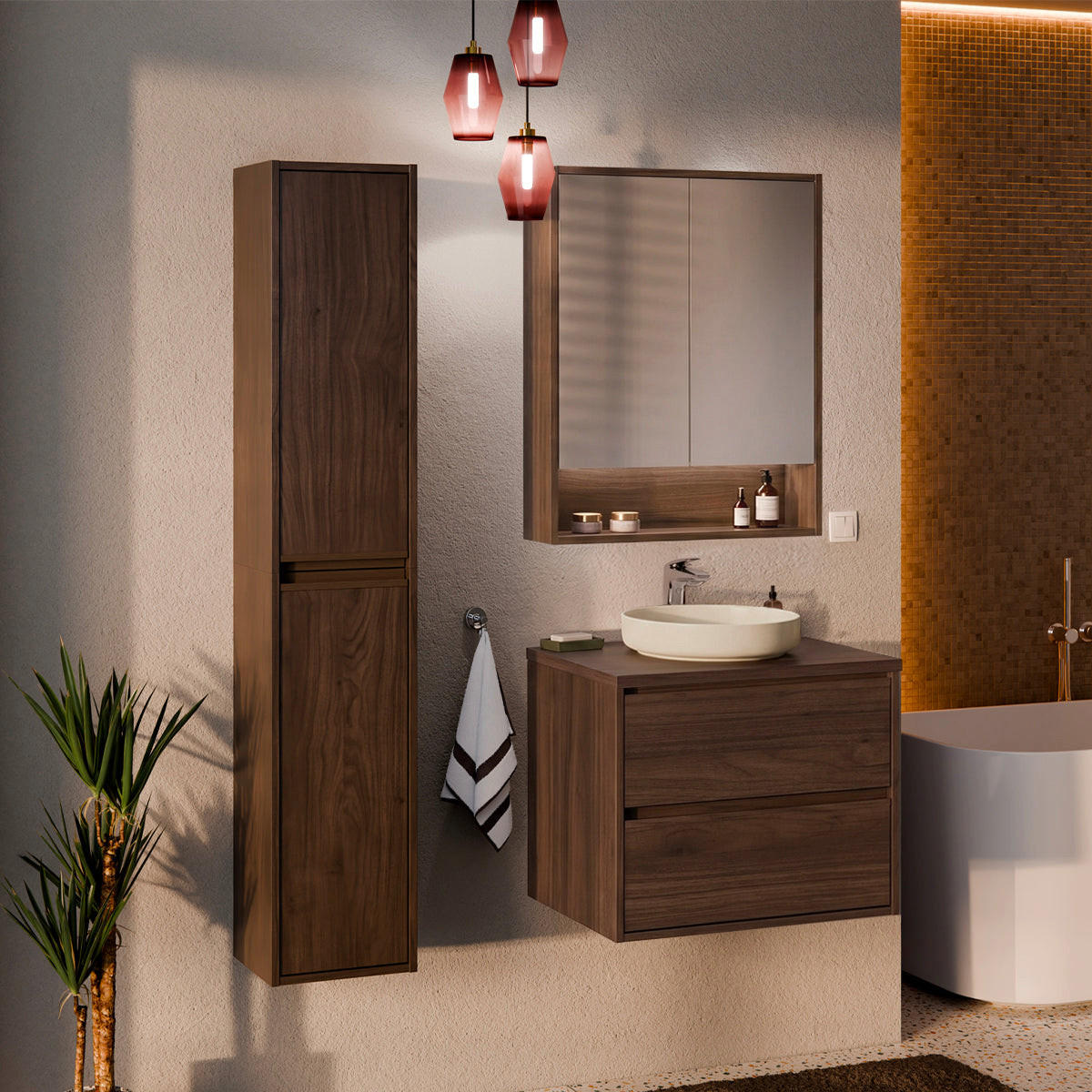 KOUPELNOVÝ NÁBYTEK 60cm Edmé 2er-Set Dřevo - hnědá, kompozitní dřevo (60/52.2/46cm) - Petits-meubles