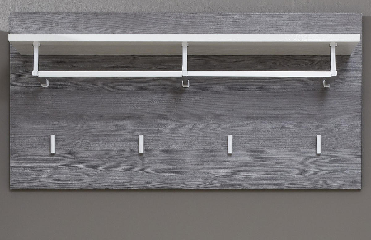 GARDEROBENPANEEL Hochglanz weiß, Sardegna grau, Wandgarderobe 80 x 40 cm - Weiß Hochglanz/Grau, Holzwerkstoff (80/40/28cm) - Top.Furn