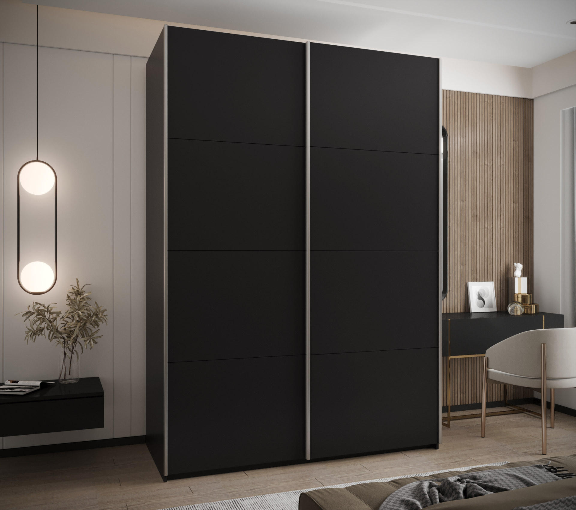 SCHWEBETÜRENSCHRANK 245,5/180/64 2-türig - Silberfarben/Schwarz, Holz/Metall (180/245/64cm) - Abiks Möbel