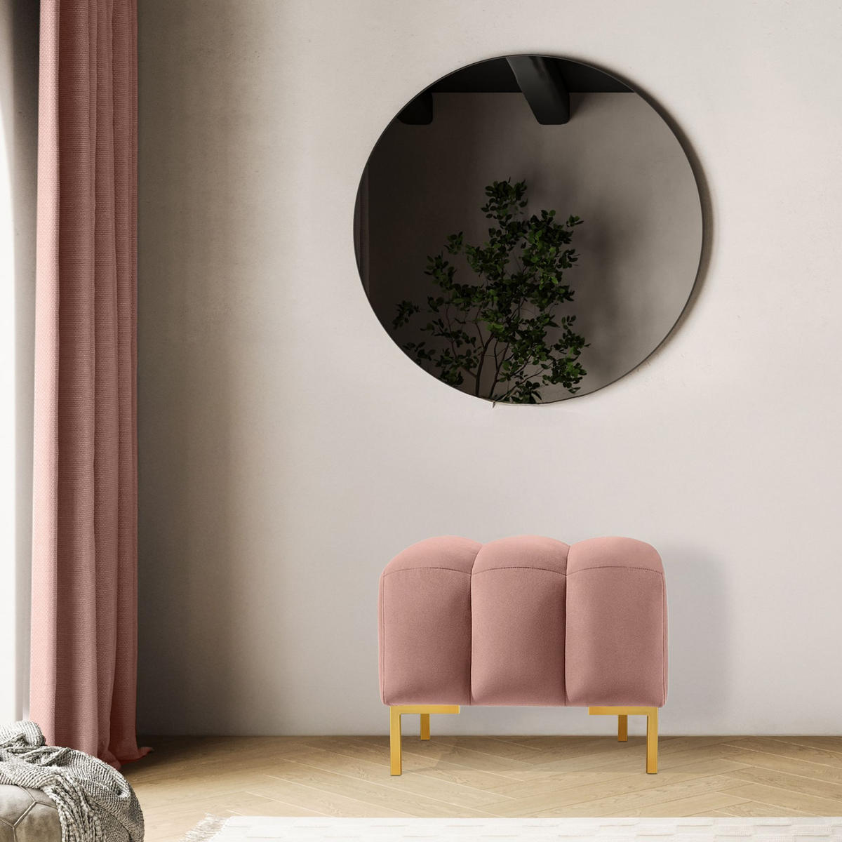 SITZHOCKER Polsterhocker PECCO, Veloursstoff - Goldfarben/Rosa, Holz/Textil (60/50/50cm) - KONSIMO®