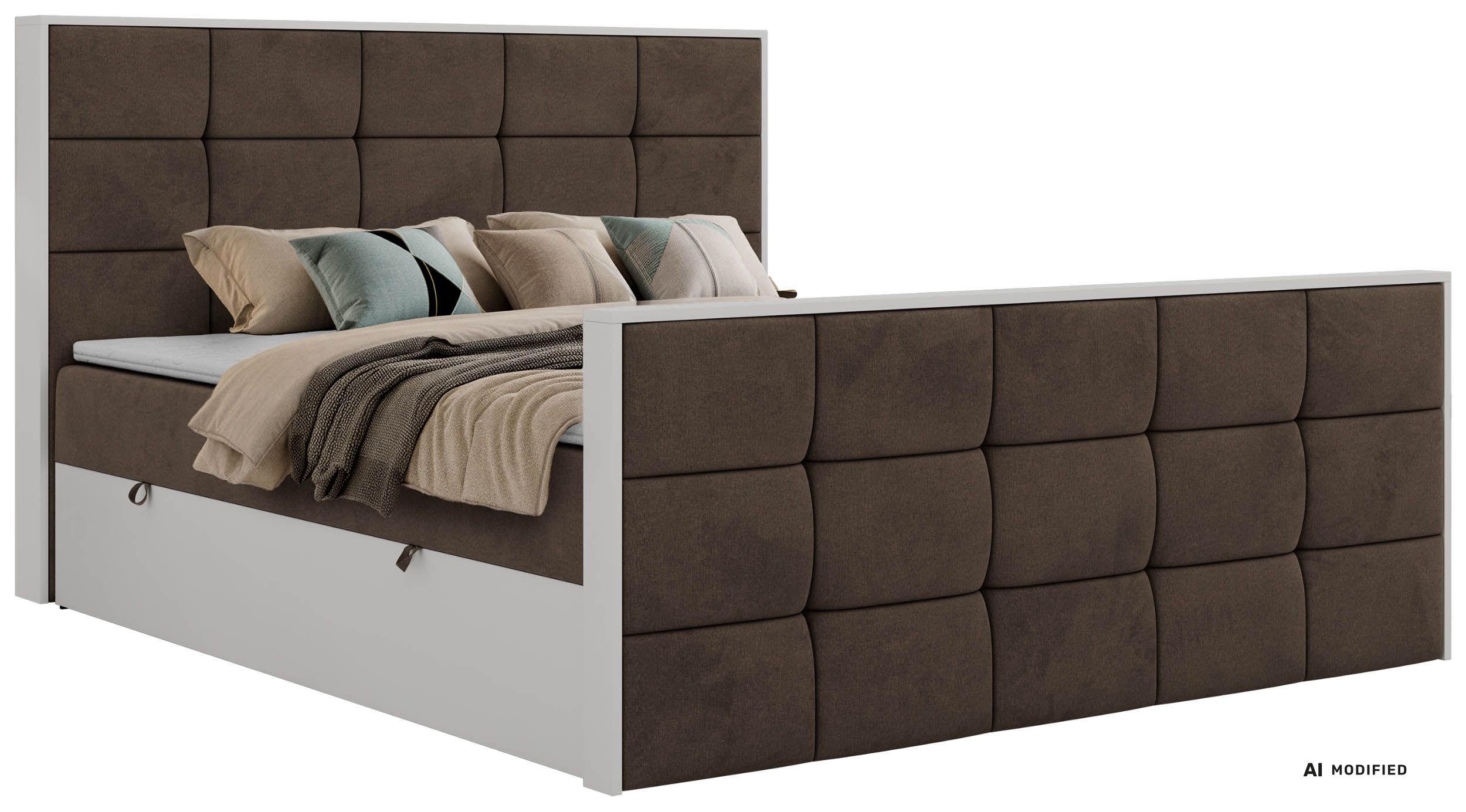 BOXBETT ALVIT DUO 180/200 - Braun Velvet - Topper Visco - H4 - Schwarz/Braun, Kunststoff/Textil (180/200cm) - MKS