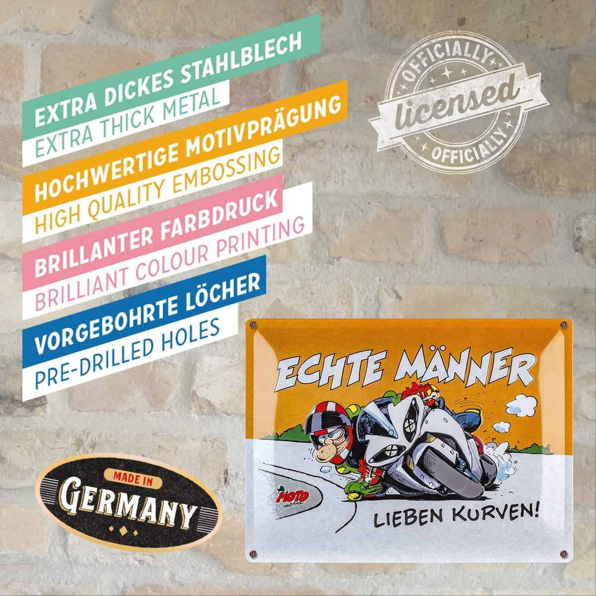 BLECHSCHILD 30/40 cm MOTOmania Echte Männer - Multicolor, Metall (40/30/0.2cm) - Nostalgic-Art