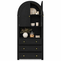 HIGHBOARD in Schwarz mit Schubladen, Türen und offenen Regalen für Wohnzimmer, B70/T35/H180cm - Schwarz, Holzwerkstoff/Metall (70/180/35cm) - STILVORA