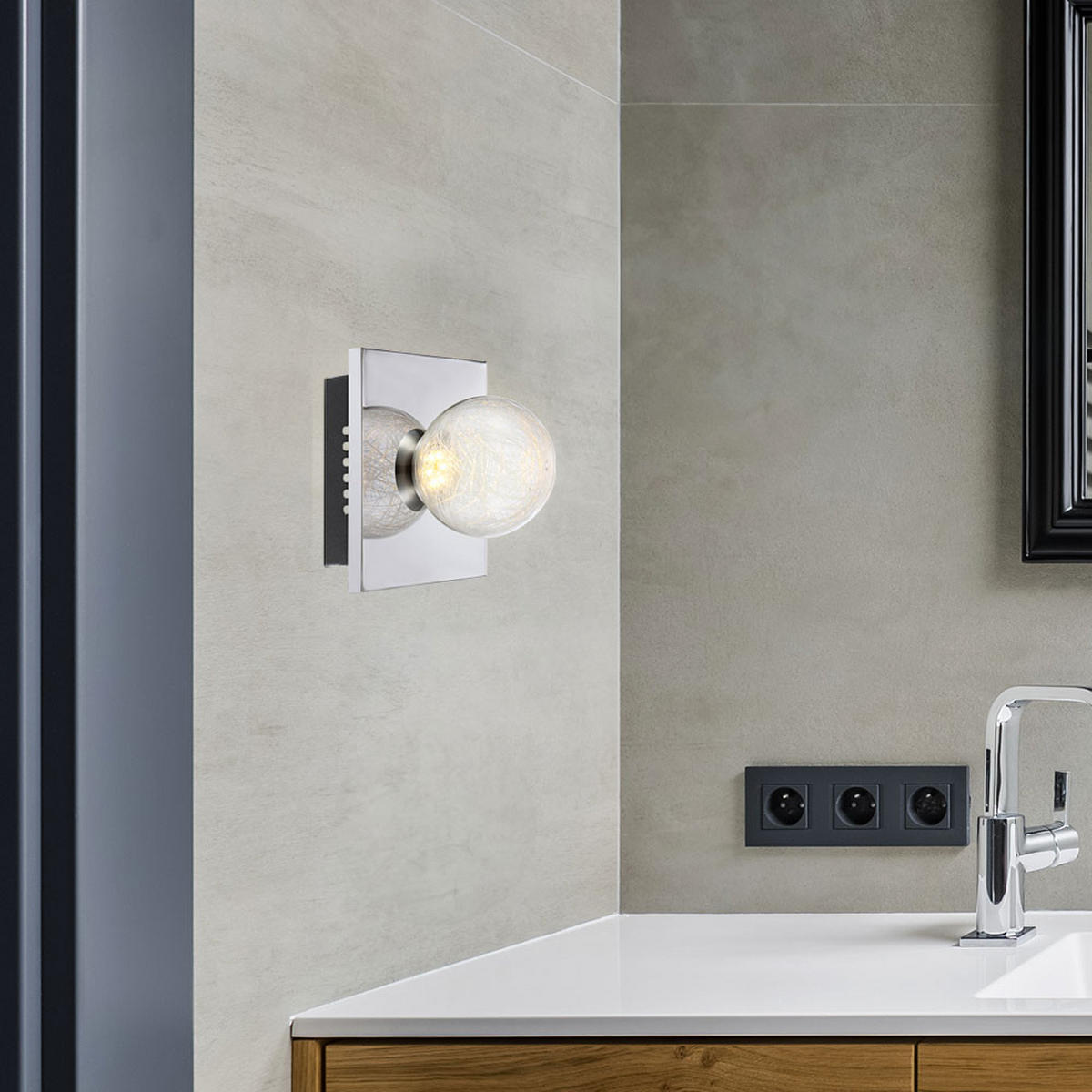 LED WANDLEUCHTE Chrom klar Glaskugel - Silberfarben, Glas (15/15/12.5cm) - Globo Lighting