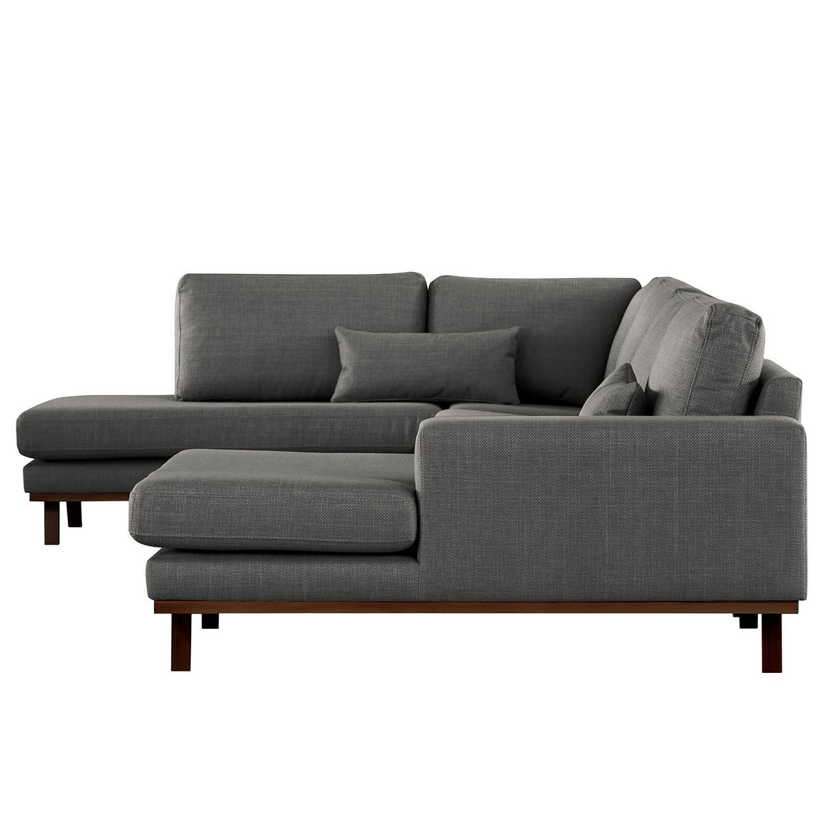 WOHNLANDSCHAFT mit Longchair - Dunkelgrau/Buchefarben, Buchenholz/Textil (371/81/219cm) - home24