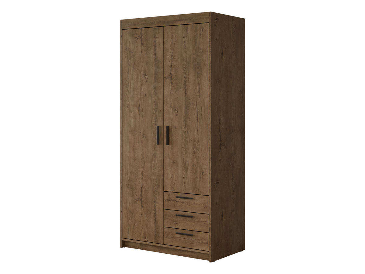 KLEIDERSCHRANK Elena 2D3S - Eichefarben/Schwarz, Holzwerkstoff/Kunststoff (90/191/53cm) - MIRJAN24