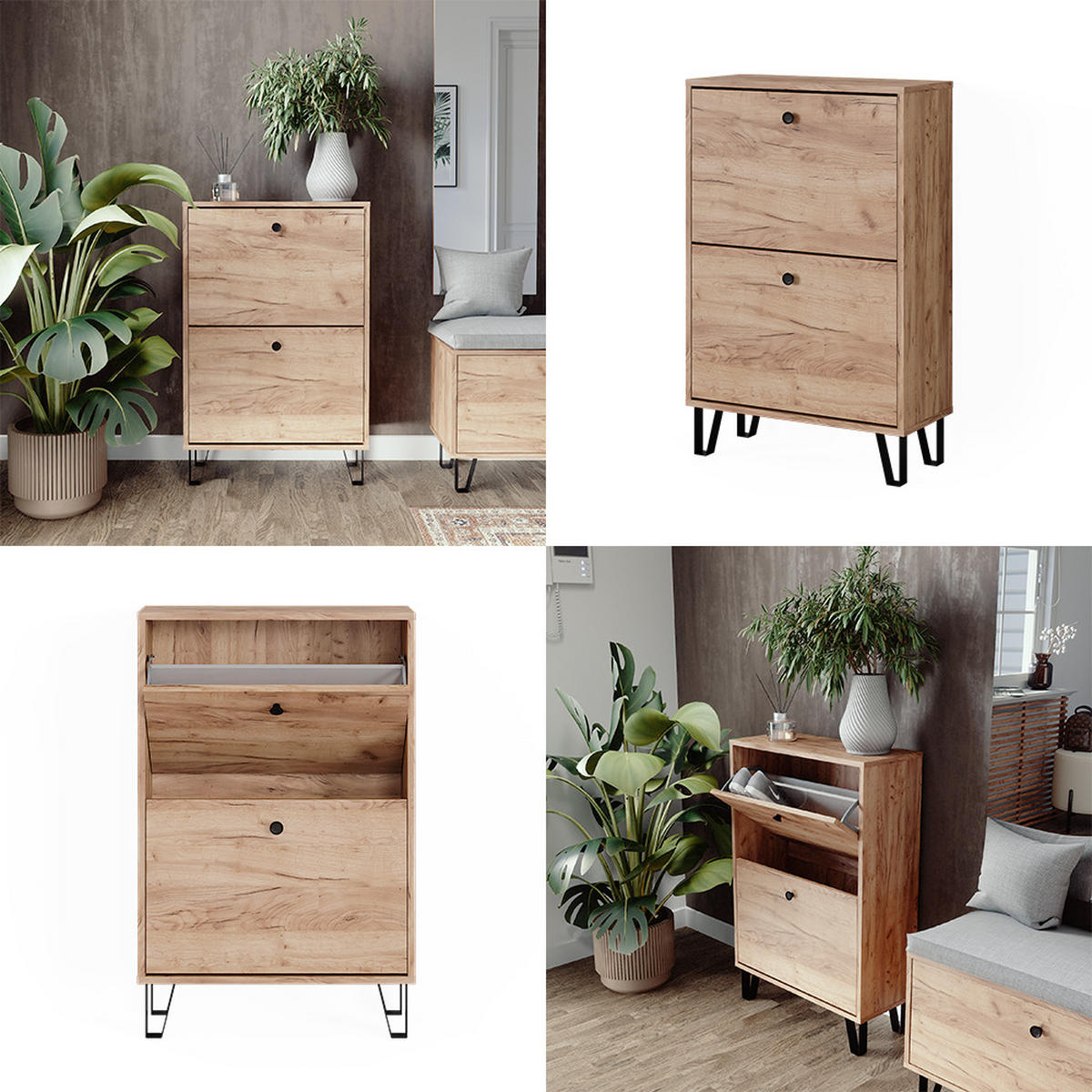 SCHUHKIPPER Siri Goldkraft Eiche 60 x 92 cm mit 2 Klappschubladen - Honigeiche, Holzwerkstoff (60/92/26cm) - Vicco