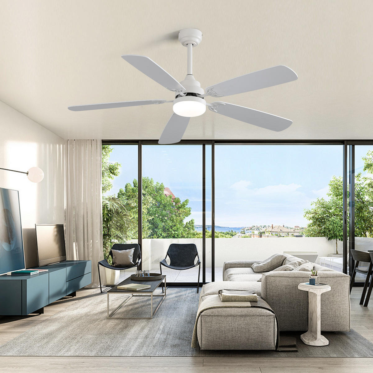 DECKENVENTILATOR 132cm LED Licht 18W Memory Funktion DC Motor - Weiß, Kunststoff (132/132/49cm) - CASIVA