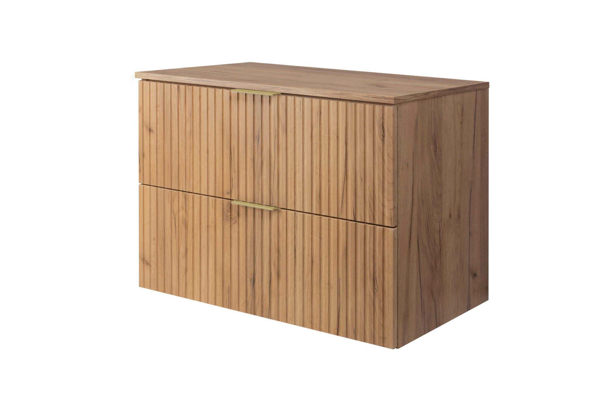 WASCHBECKUNTERSCHRANK, Eiche Craft, 80 x 57 x 46 cm, goldener Griff + Arbeitsplatte - Eichefarben/Goldfarben, Holzwerkstoff (80/57/46cm) - 3XE LIVING