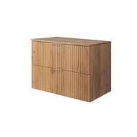 WASCHBECKUNTERSCHRANK, Eiche Craft, 80 x 57 x 46 cm, goldener Griff + Arbeitsplatte - Eichefarben/Goldfarben, Holzwerkstoff (80/57/46cm) - 3XE LIVING