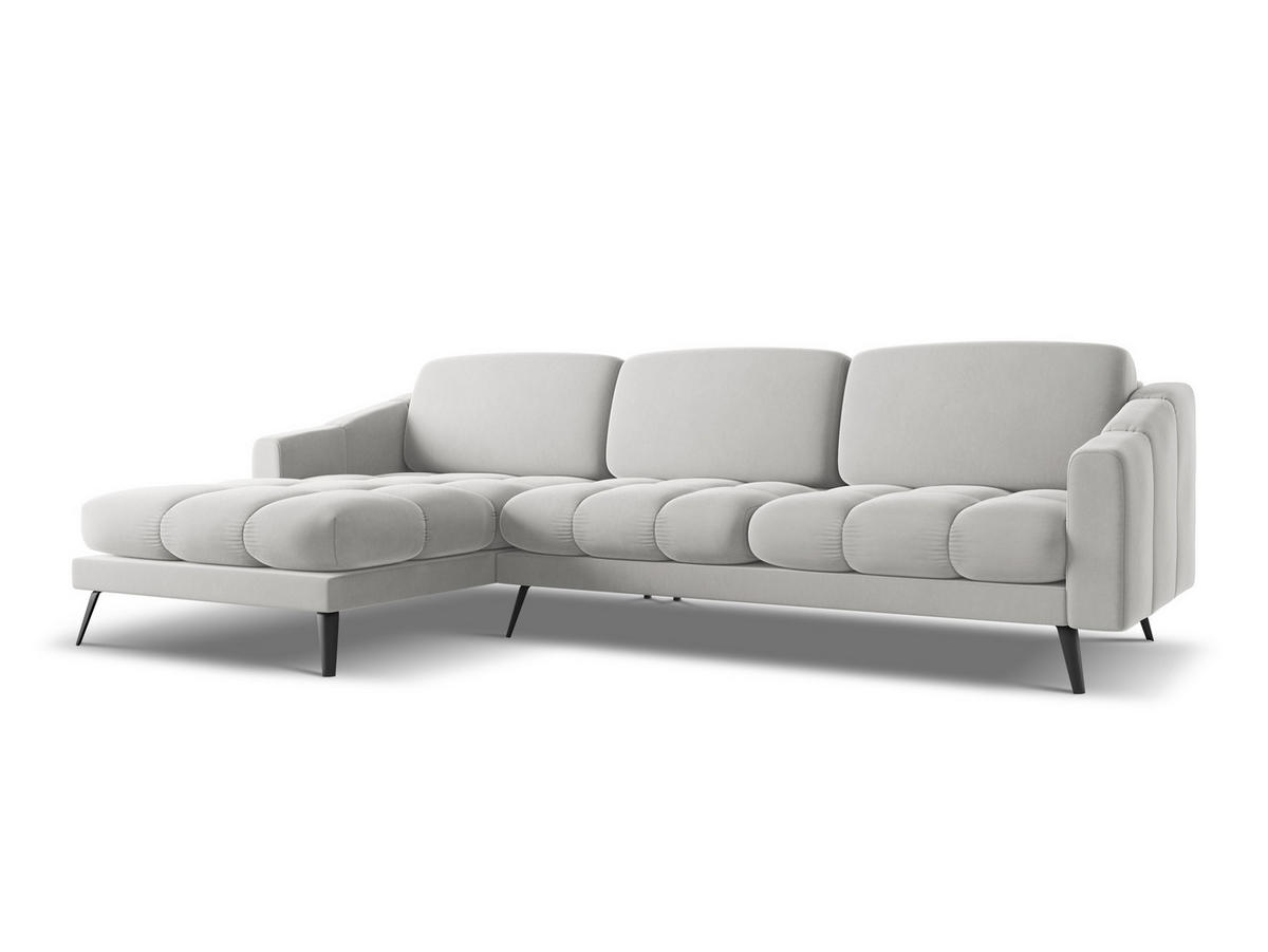 ECKSOFA Links Samt Stoff Grau - Silberfarben/Schwarz, Textil/Metall (160/264cm) - Makamii