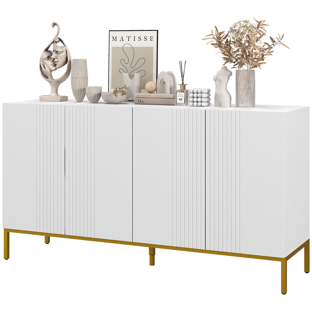 SIDEBOARD Weiß-Goldfarben, 4 Türen, 140/40/75 cm - Weiß, Holz (140/75/40cm) - PANGIVO