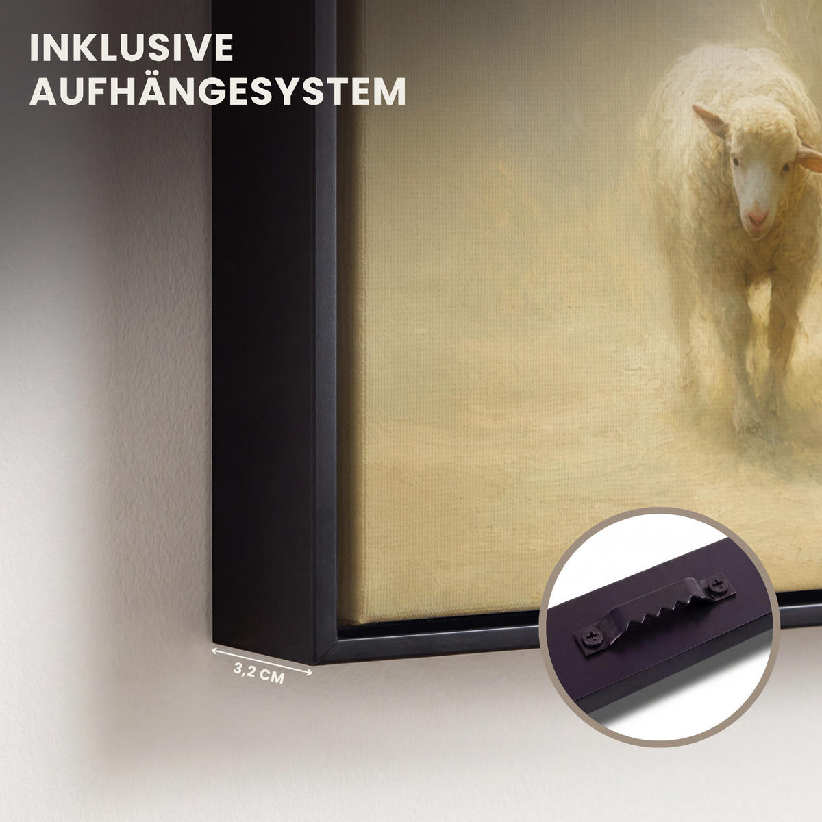 LEINWAND Bilder mit Rahmen - Schaf - Jesus - Pinselstriche - Abstrakt - 30x40 - Beige, Textil (30/40cm) - MuchoWow