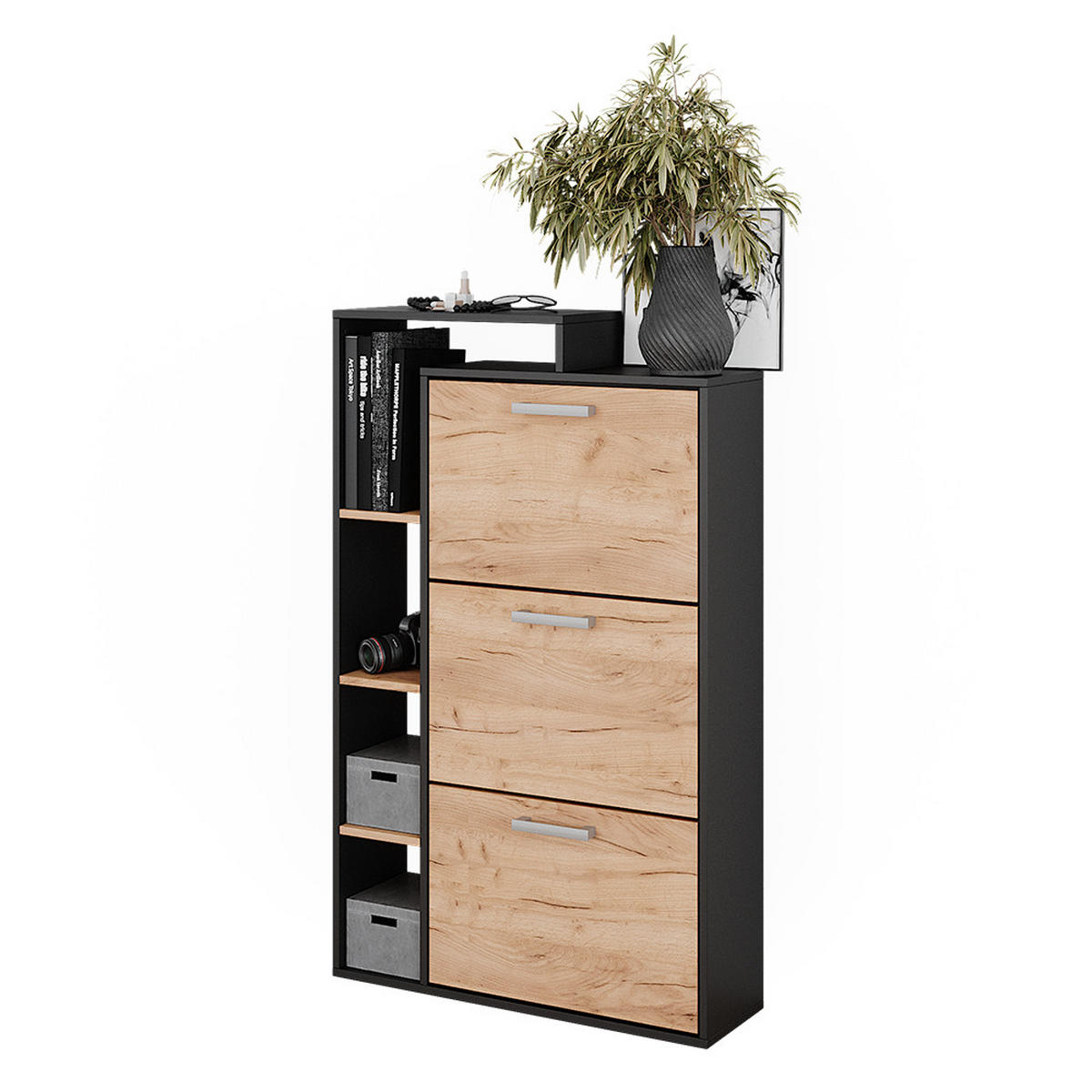 SCHUHKOMMODE Orlando Goldkraft Eiche 80 x 128.3 cm mit 3 Fächern - Eiche Wotan, Holzwerkstoff (80/128.3/24.2cm) - Vicco