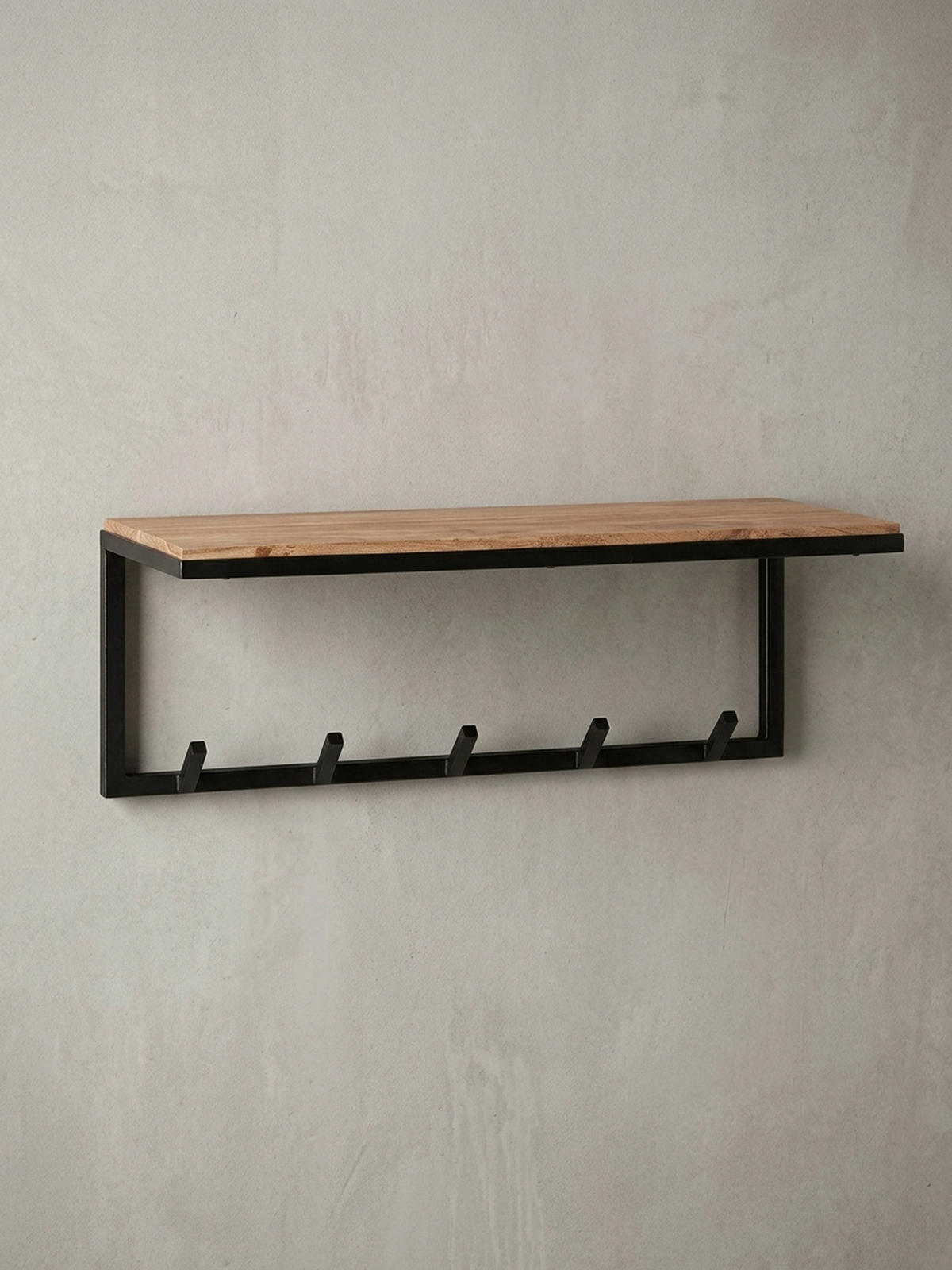 WANDGARDEROBE Akazie Massivholz Metall Modern 70x27x30 cm mit Hakenleiste und Ablage - Beige, Holz/Metall (70/27/30cm) - KADIMA DESIGN