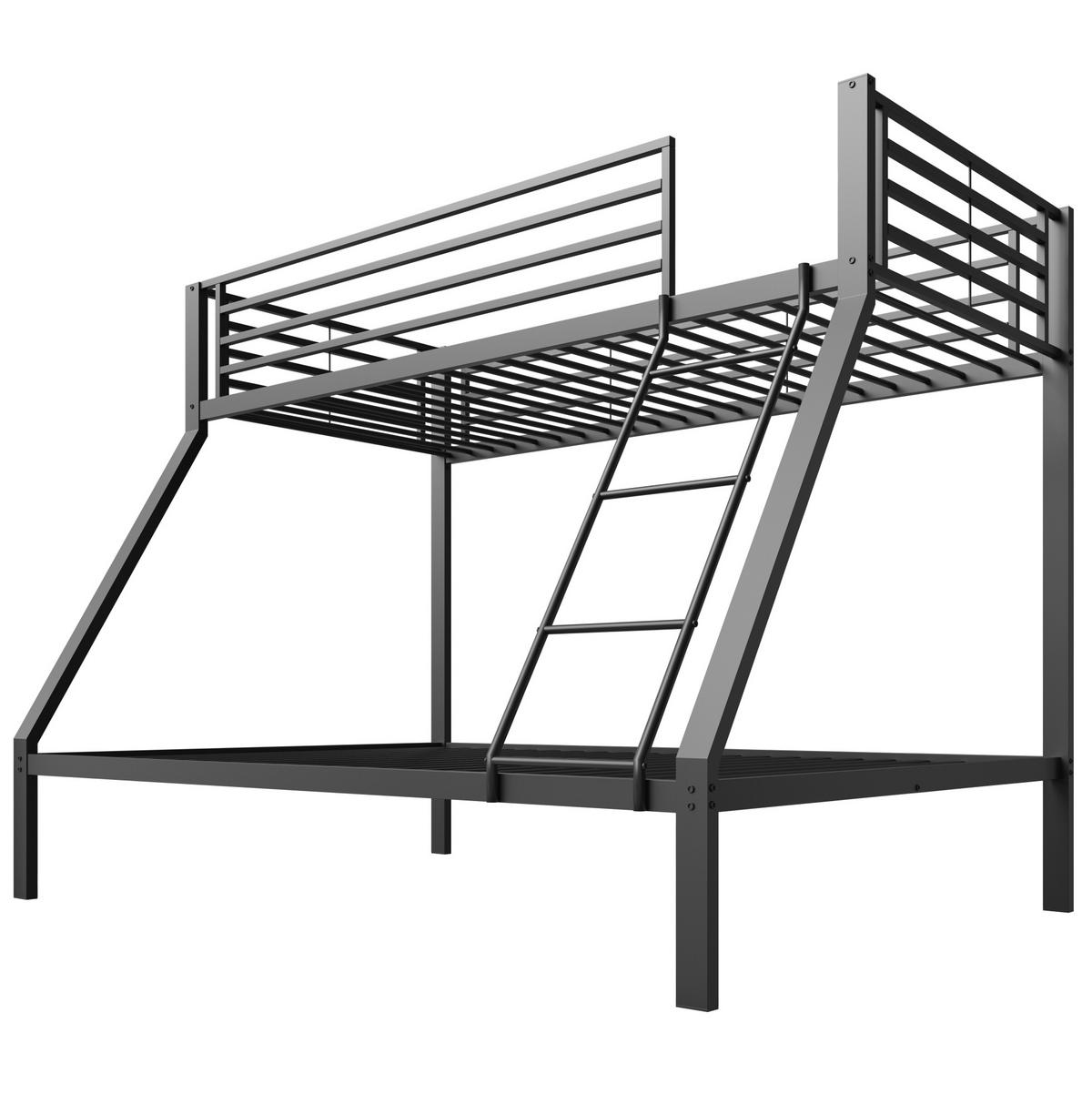ETAGENBETT aus Metall 90/140x200 cm Schwarz mit beidseitig montierbarer Leiter - Schwarz, Metall (140/200cm) - Modfu