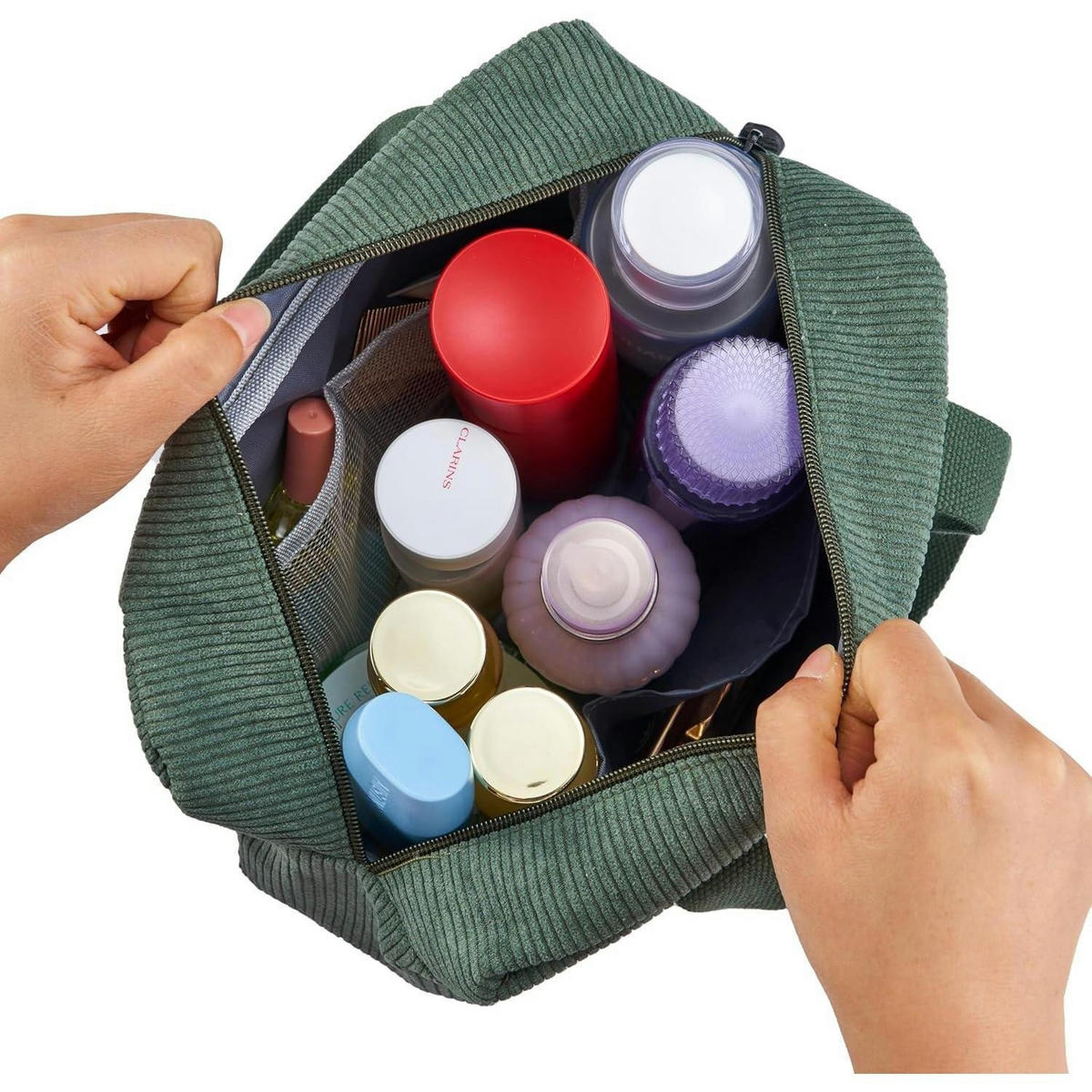 KULTURTASCHE Damen Cord Grün 30 cm - Olivgrün, Textil (18/2/26cm)