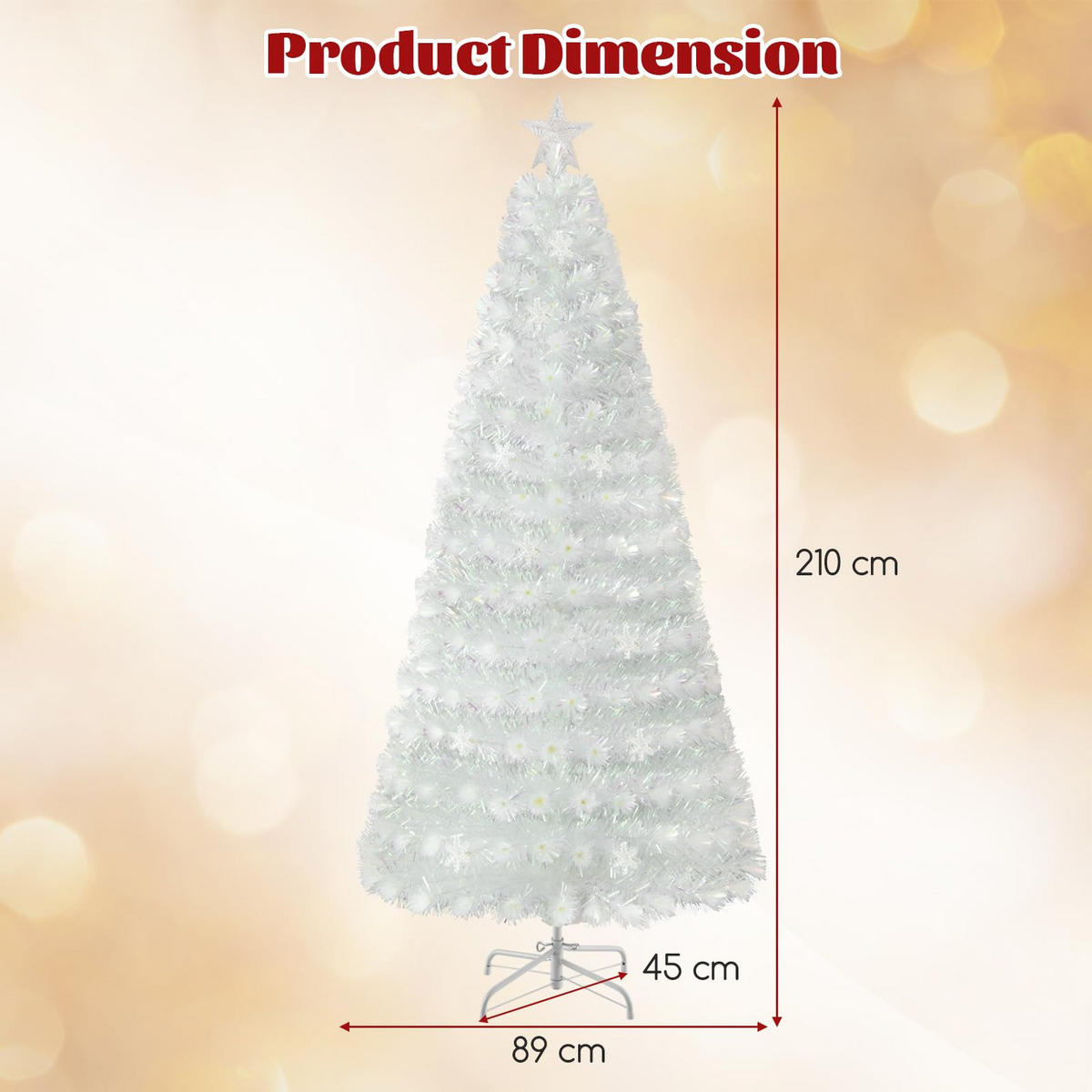 WEIHNACHTSBAUM Tannenform mit bunten LEDs 210 cm weiß - Weiß, Metall (210cm) - COSTWAY