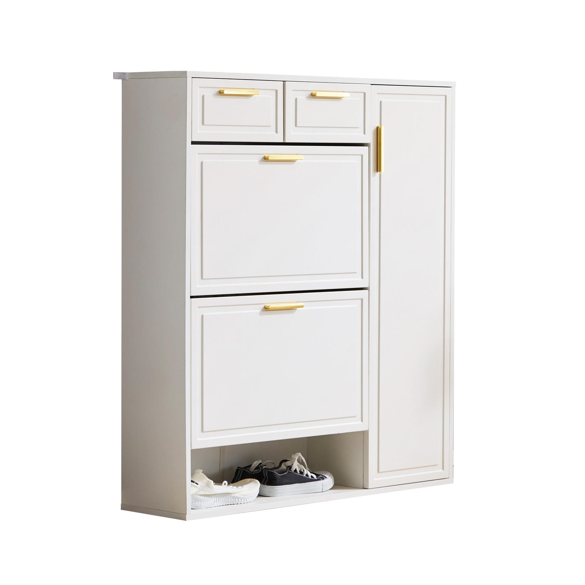 SCHUHSCHRANK mit verstellbaren Regalen und Schubladen, Weiß - Weiß, Holzwerkstoff (24/107/95cm) - Urban Meuble