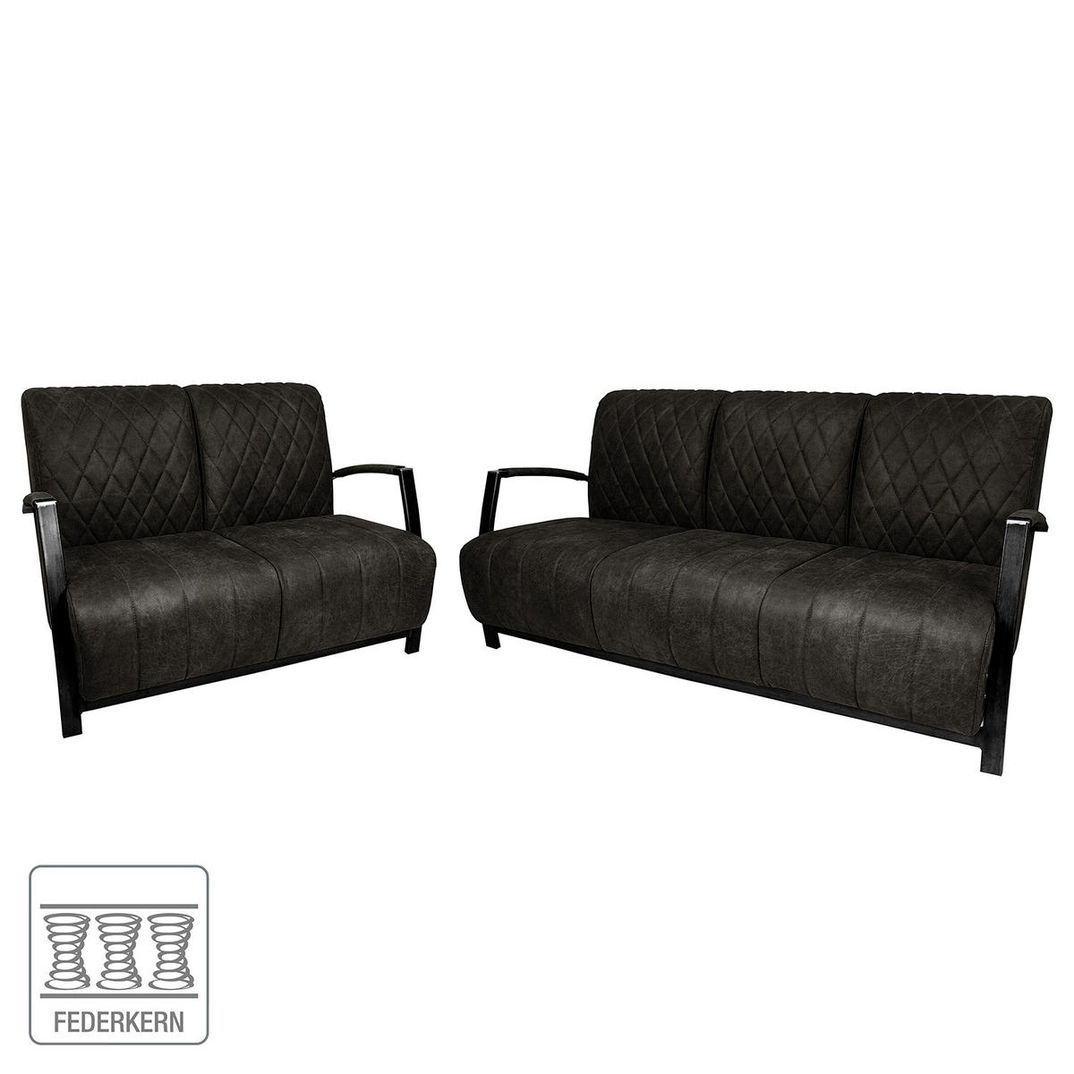 POLSTERGARNITUR (3-2) - Antiklederlook - Grau, Textil (1/1/1cm) - home24