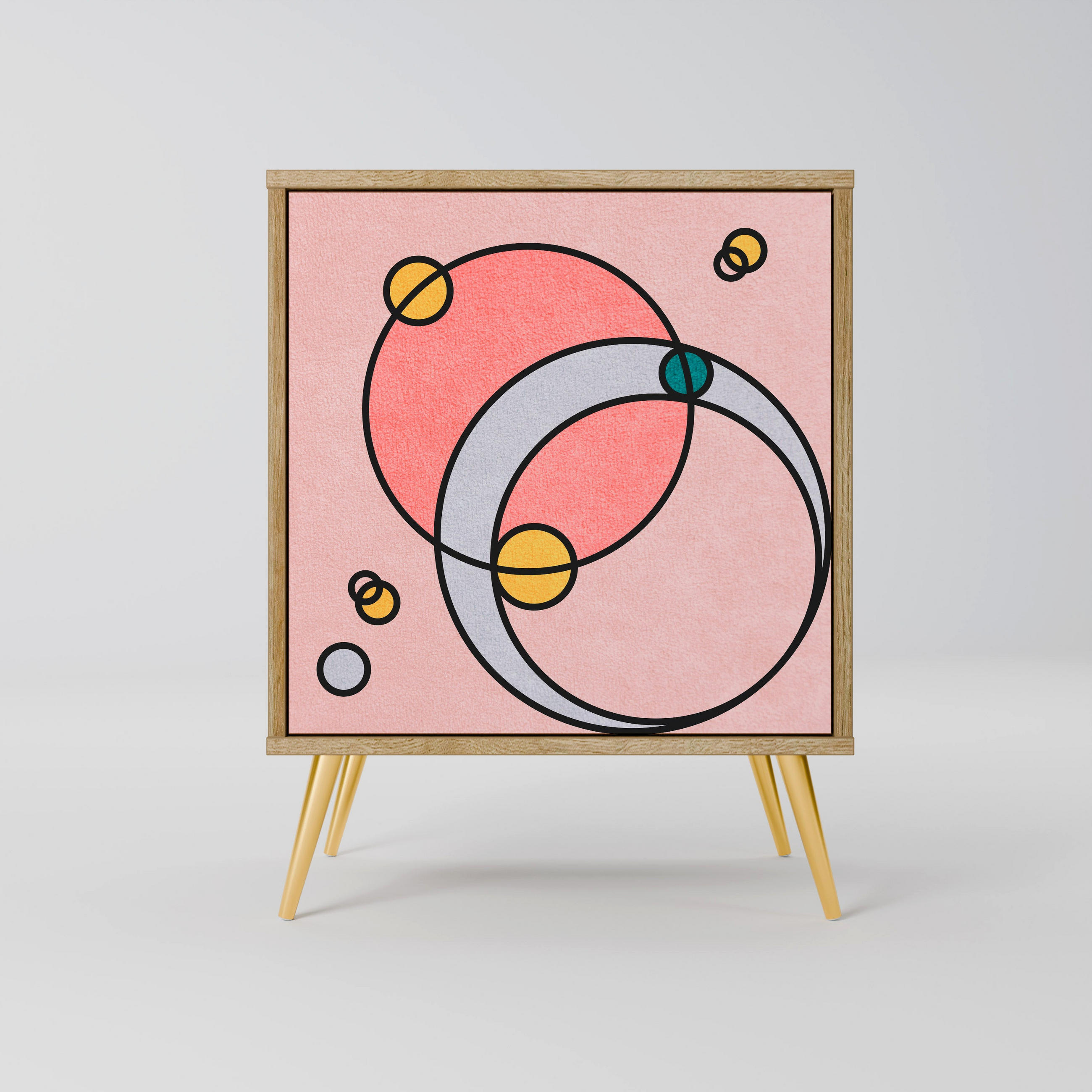 SIDEBOARD GOSSAMER ECHOES, Eichefarben, 57,5x42x75,5 cm, Goldfarbene Metallfüße - Eichefarben/Goldfarben, Holzwerkstoff/Metall (57.5/75.5/42cm) - SpaceRebels