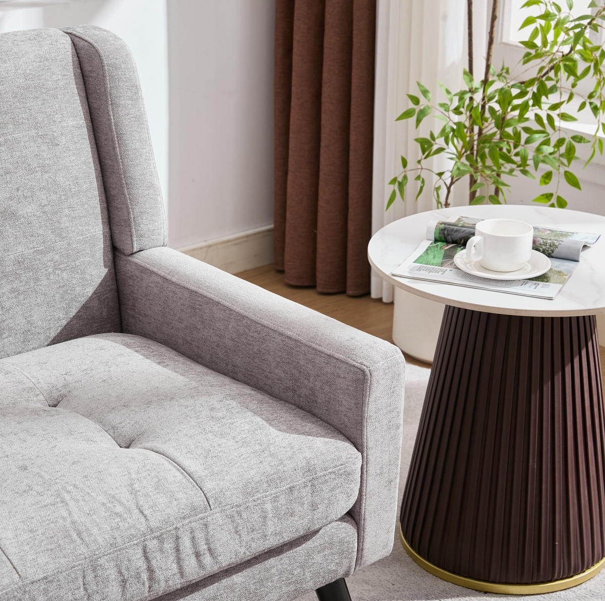 2-SITZER 120/75/88 cm Hellgrau aus Leinen mit Knopfpolsterung - Hellblau, Textil (75/88/120cm) - OKMYHOME