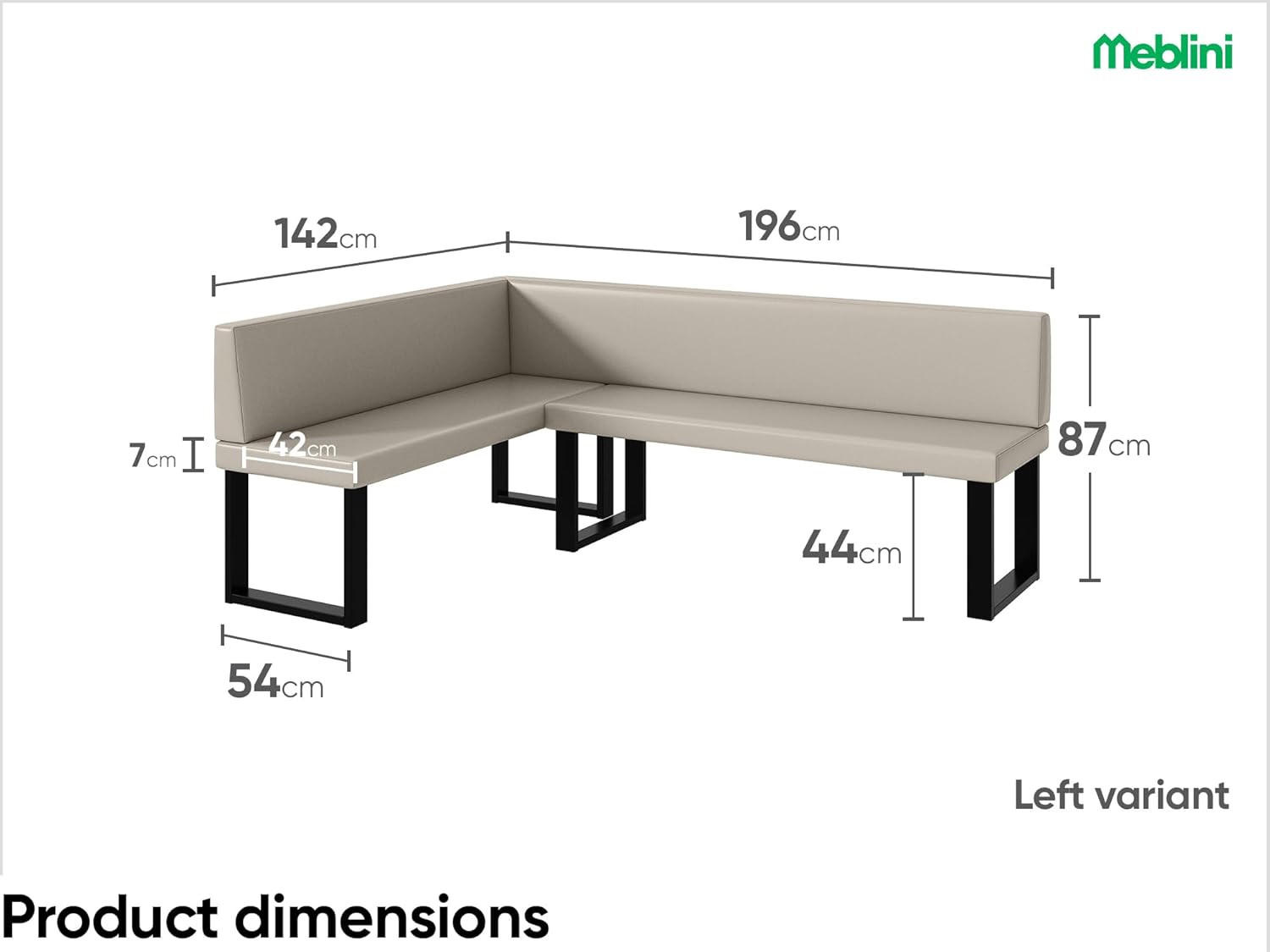 Thumbnail - Meblini Eckbank, Beige, Leder, L-Form, 196x142 cm, Esszimmer, Bänke, Eckbänke
