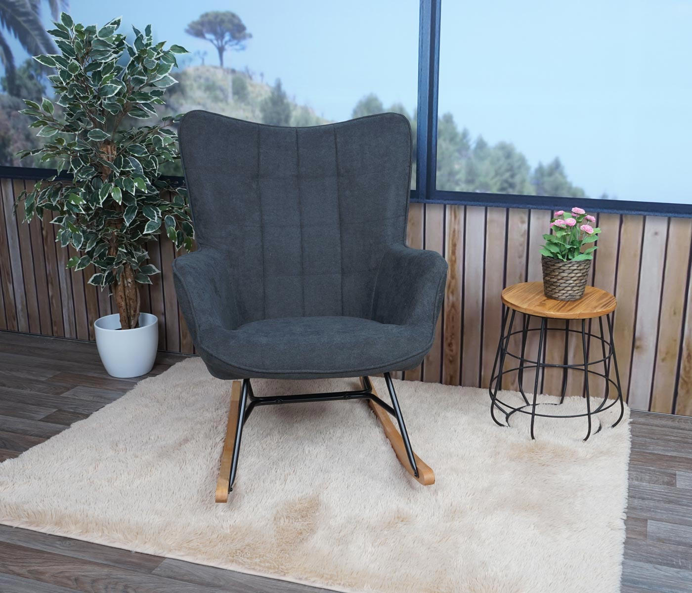 Thumbnail - MCW Schaukelstuhl, Anthrazit, Textil, 73x91x83 cm, Wohnzimmer, Sessel, Schaukelstühle