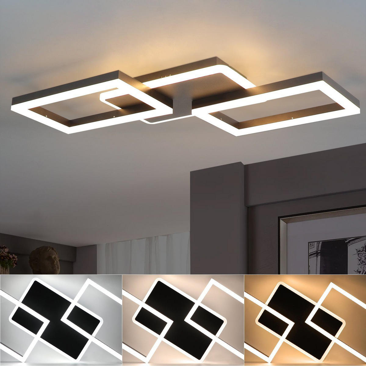 LED-DECKENLEUCHTE Marco 54/35/6 cm - Schwarz, Metall (54/35/6cm) - Nettlife