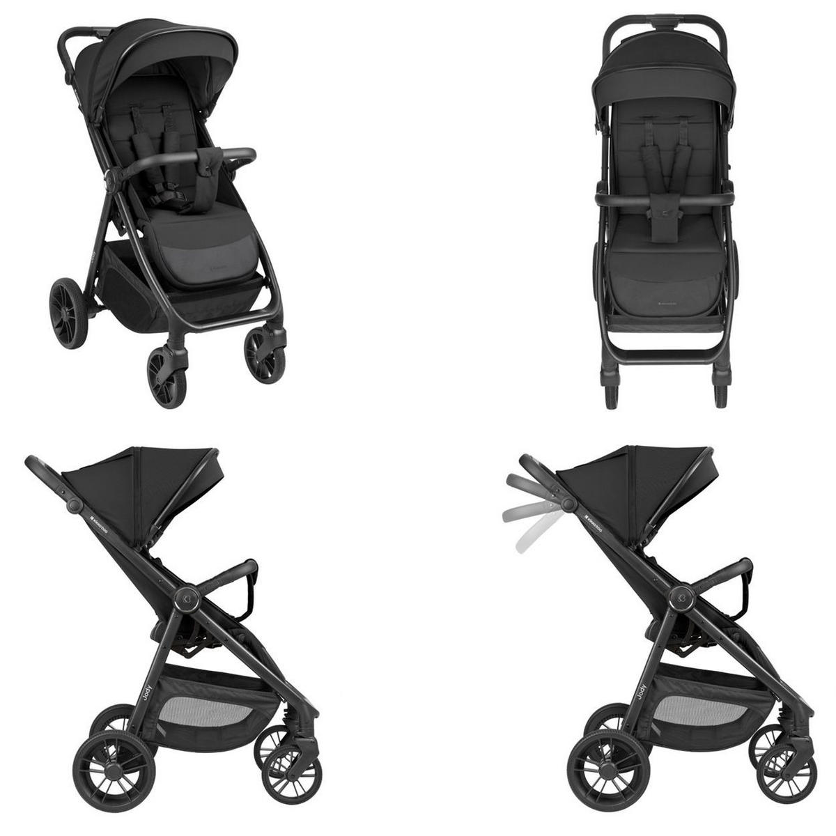 KINDERWAGEN, Buggy Jody schwarz PU-Räder Federung Hinterradbremse 5-Punkt-Gurt - Schwarz, Metall (89/54/105cm) - Kikka boo