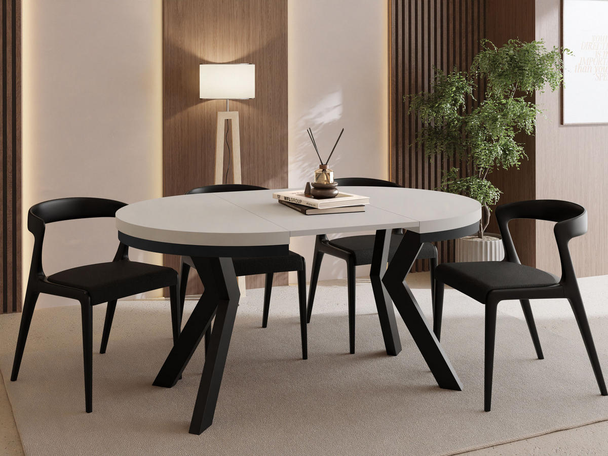 ESSTISCH Savio Neo rund ausziehbar verlängerbar, Kaschmir 80-130/80/77 cm - Kaschmir/Schwarz, Holz/Holzwerkstoff (80/80/77cm) - WFL GROUP