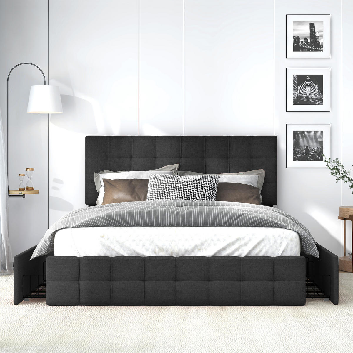 POLSTERBETT mit 4 Schubladen und verstellbarem Kopfteil 140x200 cm Schwarz - Schwarz, Metall (140/200cm) - Beauniv