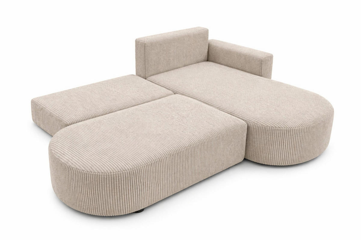ECKSOFA Mit Schlaffunktion Und Bettkasten, Cordstoff Poso, Dunkelbeige, Rechts, ROUND ONE OPEN XL - Beige, Holz (262/175cm) - Kaiser Möbel