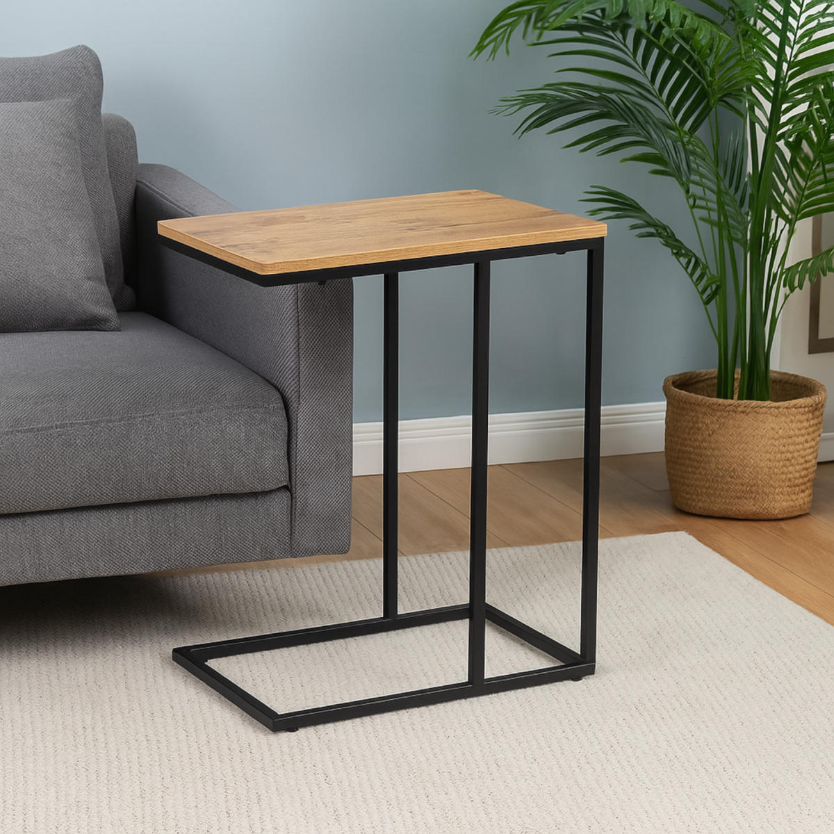 BEISTELLTISCH Metall Holzoptik Erlefarben Schwarz auf Rollen 55/35/62 cm - Erlefarben/Schwarz, Holzwerkstoff/Metall (35/55/62cm) - Begryf