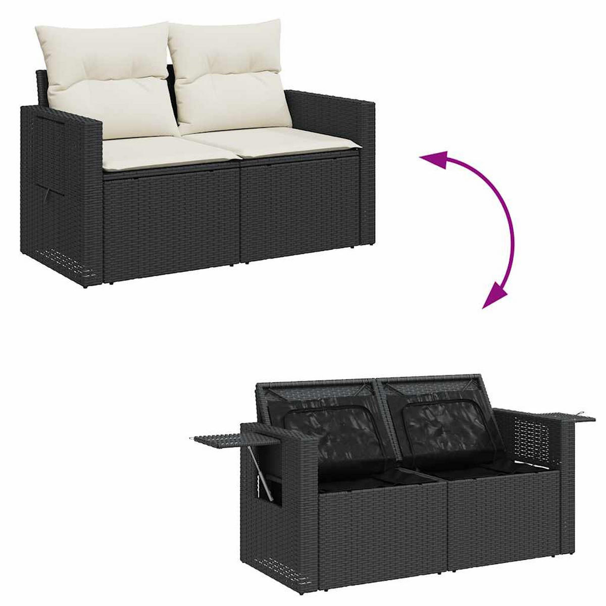 GARTEN-SOFAGARNITUR 4Er Set Mit Kissen Schwarz Poly Rattan - Schwarz, Kunststoff - vidaXL