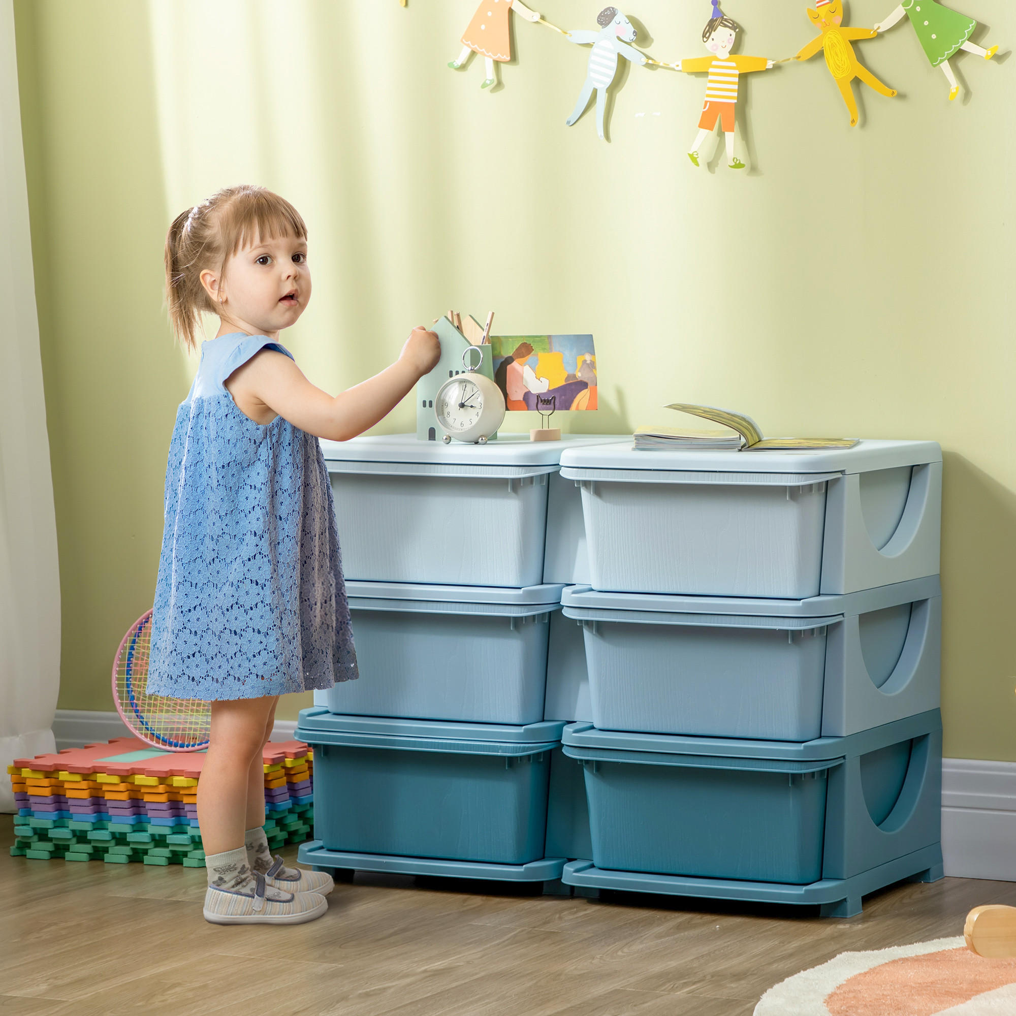 SCHUBLADENSCHRANK, Kunststoff, Himmelblau/Blassblau/Tiefseeblau, 75L x 37B x 56,5H cm - Blau, Kunststoff (37/56.5/75cm) - HOMCOM