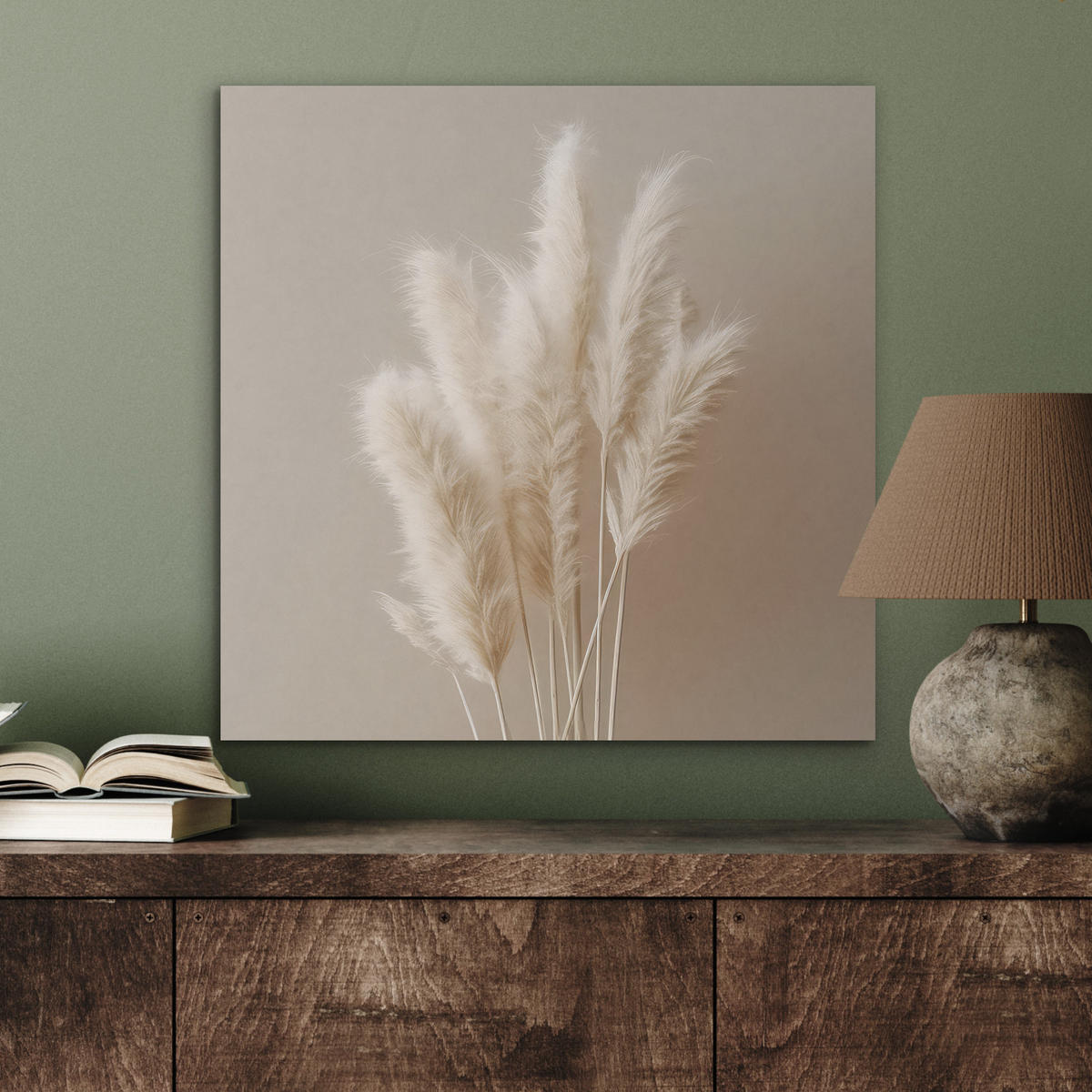 AKUSTIKBILD Pampasgras - Federn - Pastell - Weiß Wandbilder 60x60 cm - Naturfarben, Kunststoff (60/60/0.9cm) - MuchoWow