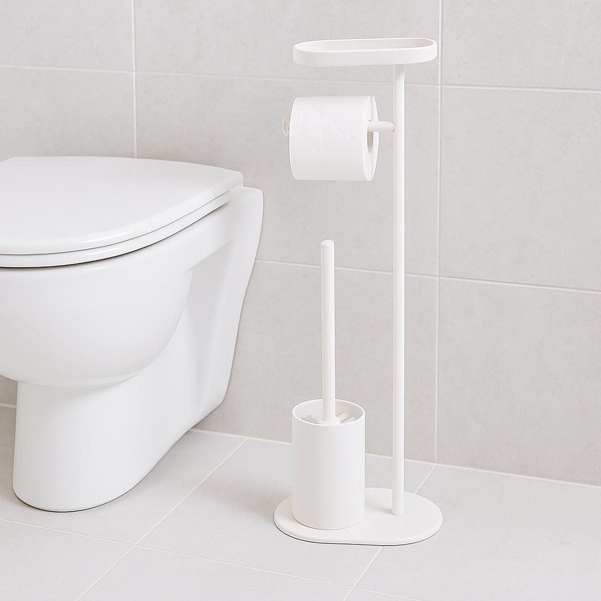 WC-GARNITUR - Weiß, Kunststoff/Metall (23/65/17cm) - Relaxdays