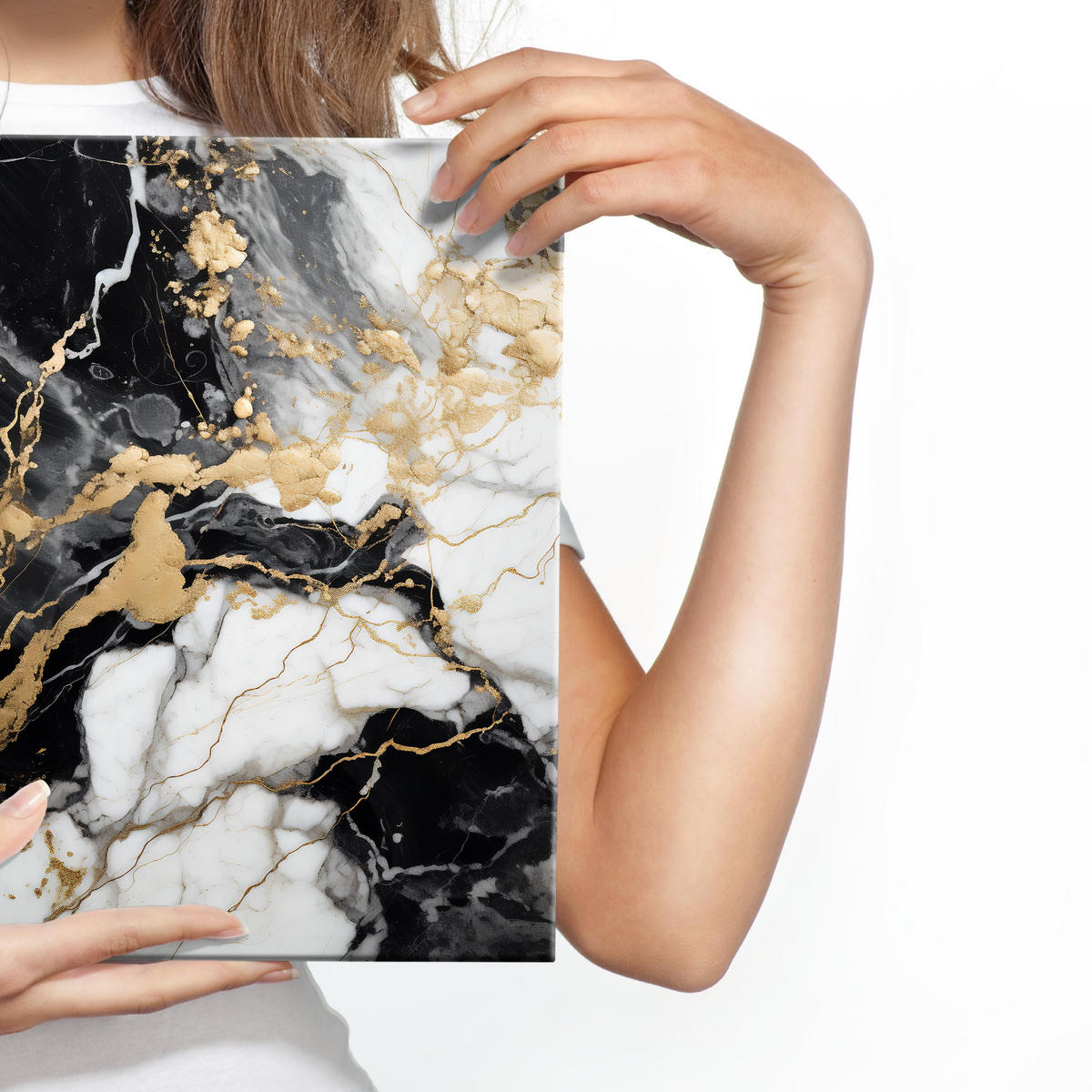 LEINWANDBILD Marmor Muster Abstraktion Glamour 70x70 - Beige/Schwarz, Textil (70/70cm) - Muralo