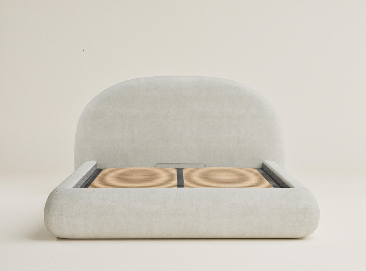 POLSTERBETT Maumere Creme 160/200 cm im Chenille-Stoff - Creme/Schwarz, Holz/Holzwerkstoff (160/200cm) - Maison de Reve