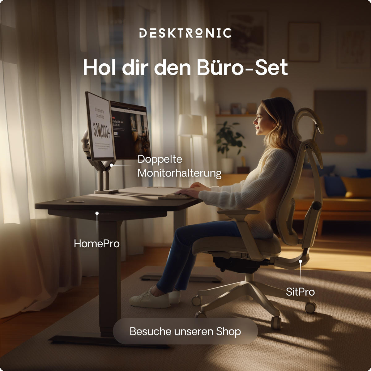 SCHREIBTISCH Elektrisch Höhenverstellbarer HomePro 200x80cm Grau/Schwarz mit Memory-Funktion, Anti-Kollisions Technologie - Schwarz/Grau, Holzwerkstoff (80/200/62cm) - Desktronic